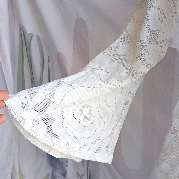 Nwot French Grey White Lace 3/4 Bell Sleeve Sheath Shift Dress L large casual - Picture 5 of 11